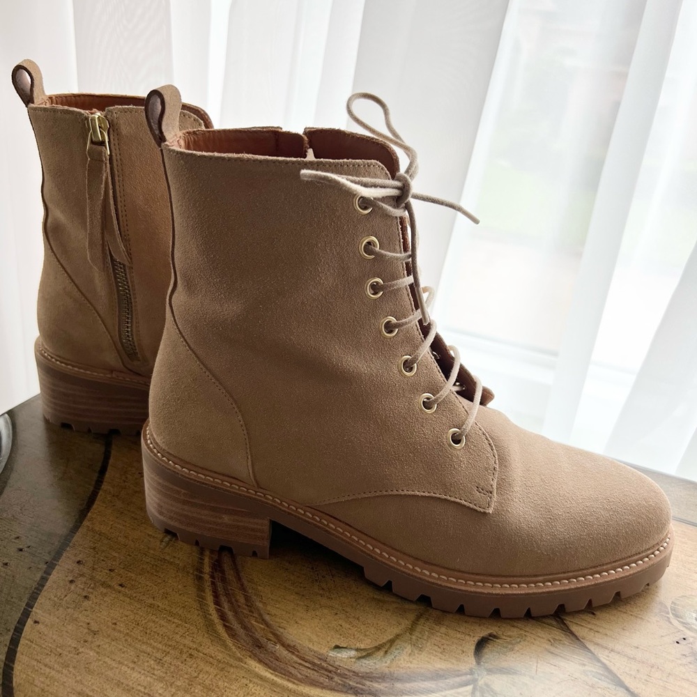 Bobbies Lara Sand Light Suede Lace Up  Side Zip Boots 39